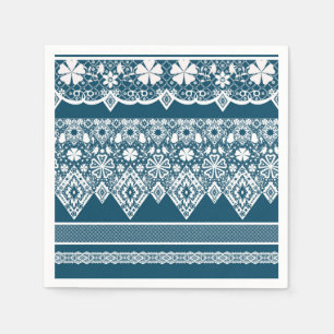 Serviette En Papier Motif en dentelle bleue.