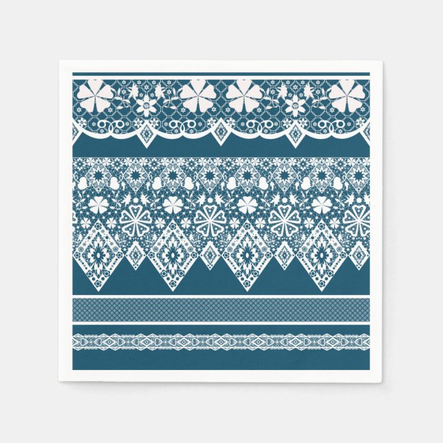 Serviette En Papier Motif en dentelle bleue. (Devant)