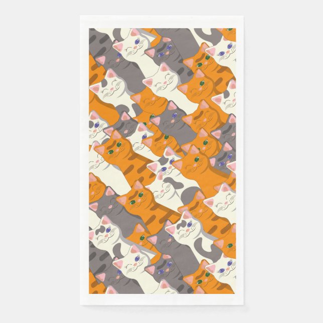 Serviette En Papier Motif en diagonale du chat noir blanc gingembre (Devant)