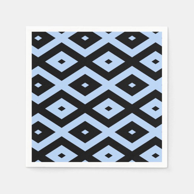 Serviette En Papier Motif en diamant bleu pâle et noir (Devant)