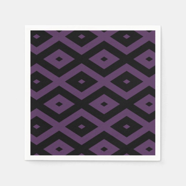 Serviette En Papier Motif en diamant noir et violet foncé (Devant)