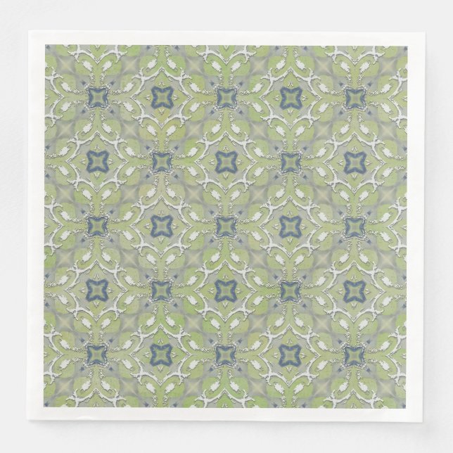 Serviette En Papier Motif en fibre métallique gris argenté vert (Devant)