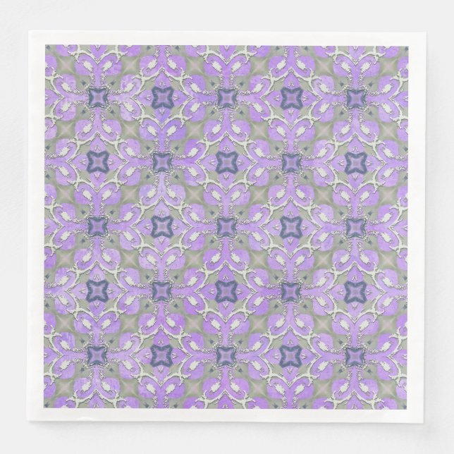 Serviette En Papier Motif en fibre métallique gris argenté violet bleu (Devant)
