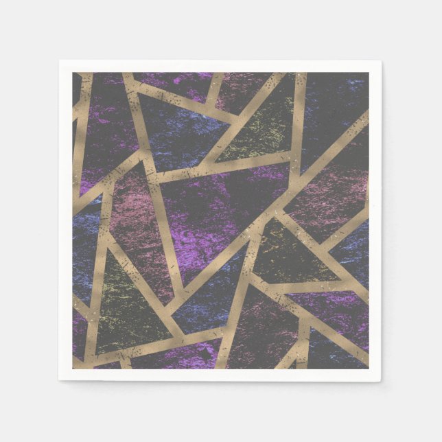 Serviette En Papier Motif en mosaïque violet et or (Devant)
