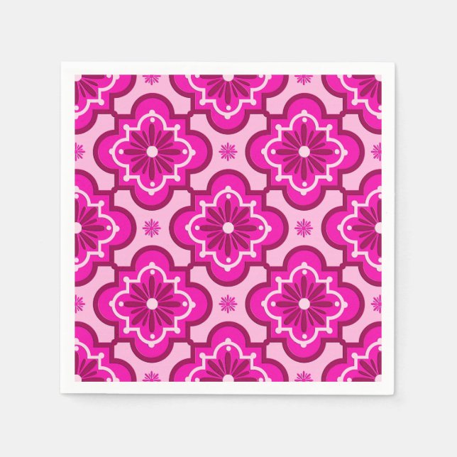 Serviette En Papier Motif en tuiles marocaines - Fuchsia Pink (Devant)