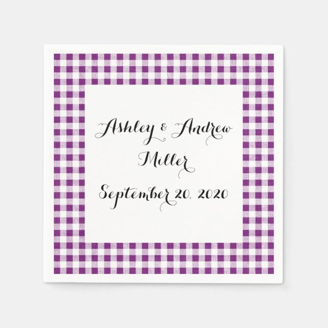 Serviette En Papier Motif En vichy blanc violet (Devant)