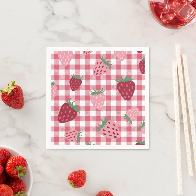 Serviette En Papier Motif En vichy fraise (En situation)