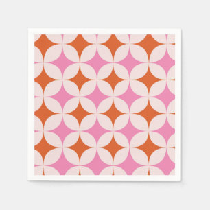 Serviette En Papier Motif étoiles rétro milieu du siècle orange rose