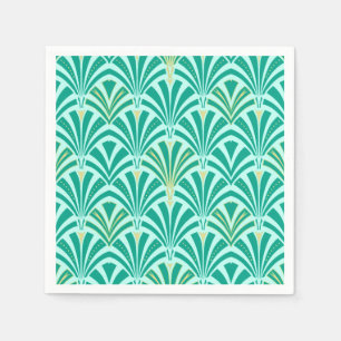 Serviette En Papier Motif éventail Art déco - turquoise sur aqua