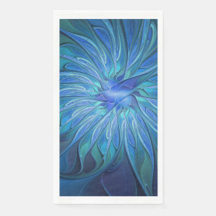 Serviette En Papier Motif fantaisie fleur bleue, art fractal abstrait