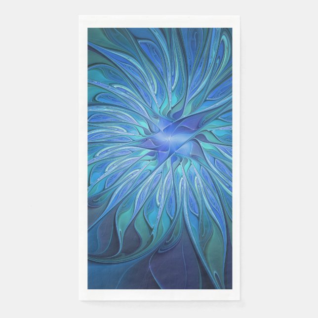Serviette En Papier Motif fantaisie fleur bleue, art fractal abstrait (Devant)