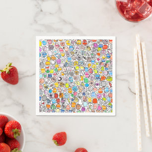 Serviette En Papier Motif fantaisiste dessiné à la main et coloré