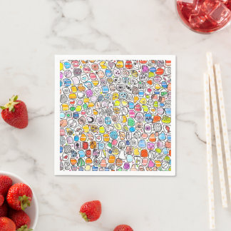 Serviette En Papier Motif fantaisiste dessiné à la main et coloré