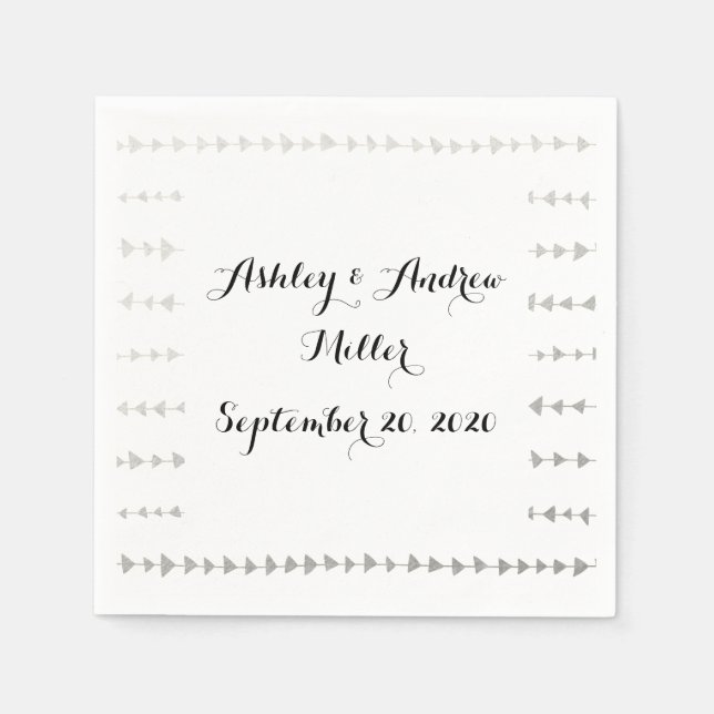 Serviette En Papier Motif Faux Silver Foil White Flèches (Devant)