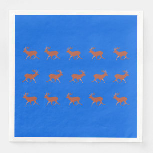 Serviette En Papier Motif festif de cerf brun marchant sur fond bleu