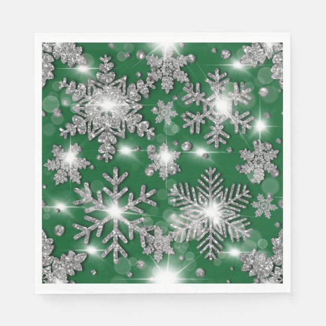 Serviette En Papier Motif festif de flocon de neige gris argent (Devant)