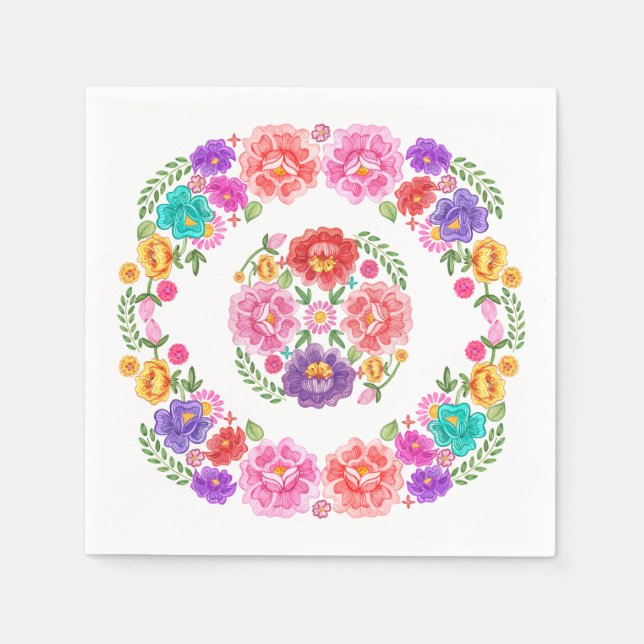 Serviette En Papier Motif Fête Florale Branchée Senorita Mexicaine (Devant)