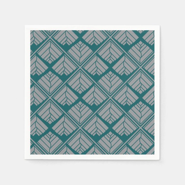 Serviette En Papier Motif feuille carré Turquoise neutre (Devant)