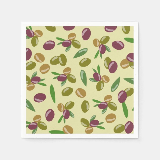 Serviette En Papier Motif Feuille d'olive et d'olive rustique (Devant)