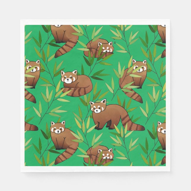 Serviette En Papier Motif Feuille Red Panda & Bamboo (Devant)