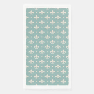 Serviette En Papier Motif Fleur De Lis gris sur fond turquoise