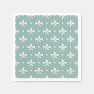 Serviette En Papier Motif Fleur De Lis grise sur fond turquoise