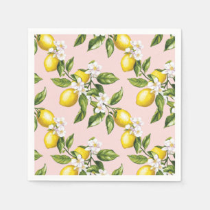 Serviette En Papier Motif Fleur et Citron Vintage sur Fond Rose (2)