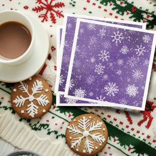 Serviette En Papier Motif Flocons de Neige Violets Magique Vacances d'