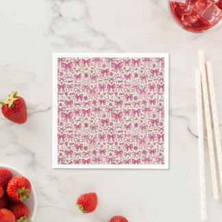 Serviette En Papier Motif floral à ruban en aquarelle rose et crème