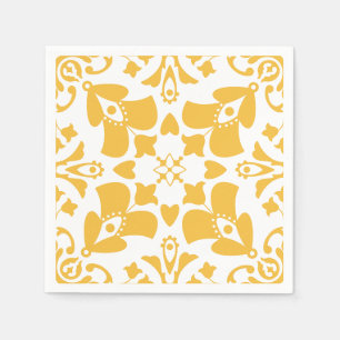 Serviette En Papier Motif floral abstrait dessiné à la main jaune élég