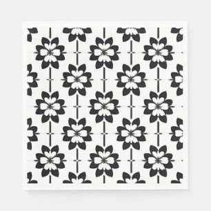 Serviette En Papier Motif floral abstrait noir et blanc