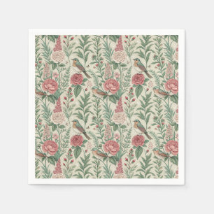 Serviette En Papier Motif floral anglais vintage oiseau et rose de jar