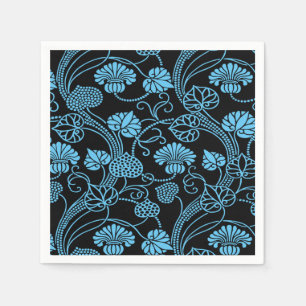 Serviette En Papier Motif floral antique noir sur bleu