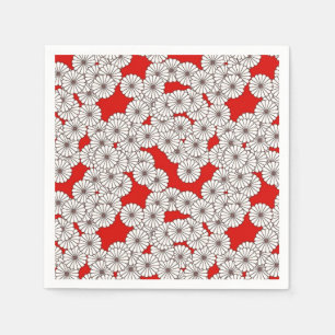 Serviette En Papier Motif floral Art Déco - blanc sur rouge