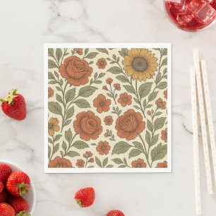Serviette En Papier Motif Floral Automnal Vintage – Botanique Rustique