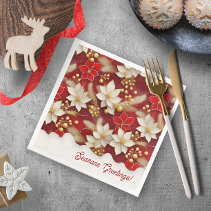 Serviette En Papier Motif floral blanc rouge Noël #17 ID1009
