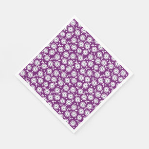 Serviette En Papier Motif floral blanc sur fond violet