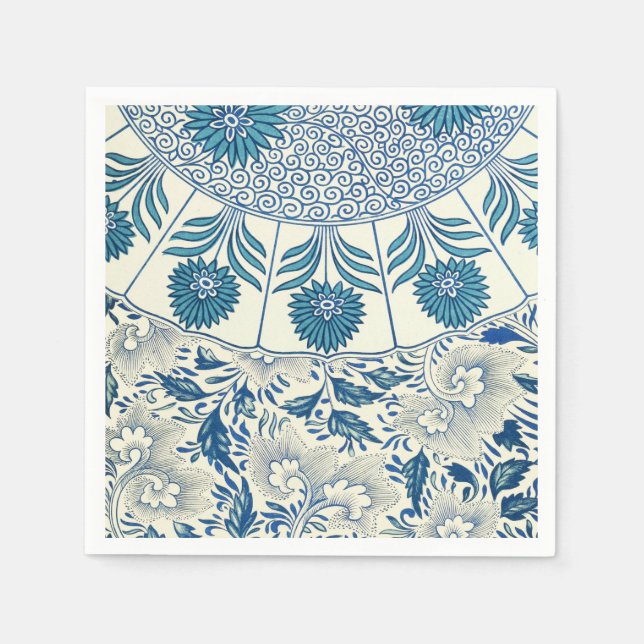 Serviette En Papier Motif Floral bleu Antique Design asiatique (Devant)