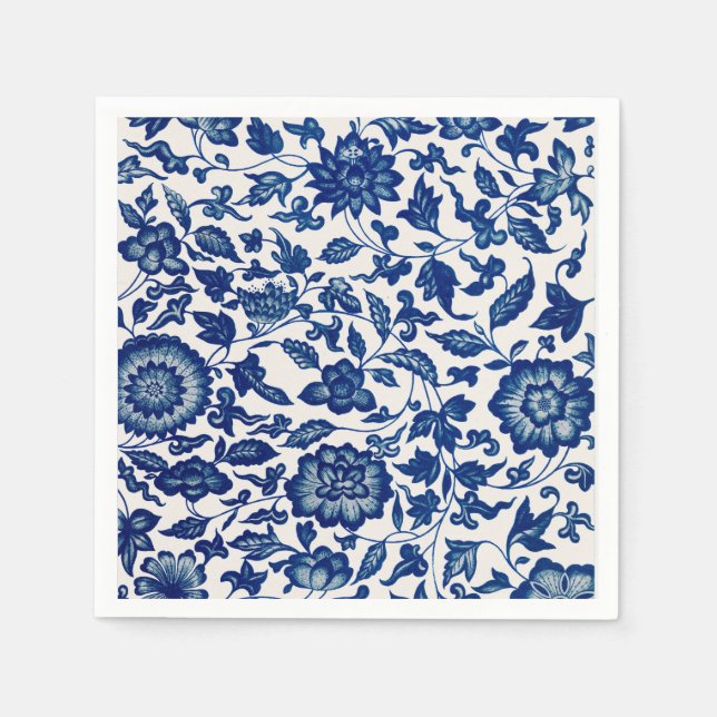 Serviette En Papier Motif Floral Bleu - Élégant Papier Cocktail (Devant)