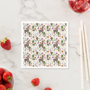 Serviette En Papier Motif Floral Cactus Alpaga Amateur d'Animaux