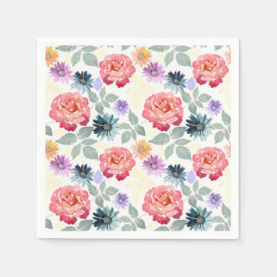 Serviette En Papier Motif floral coloré aquarelle.