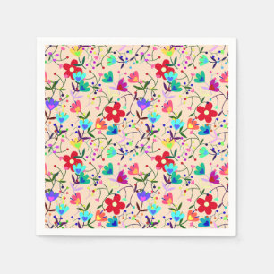 Serviette En Papier Motif floral coloré sur fond beige