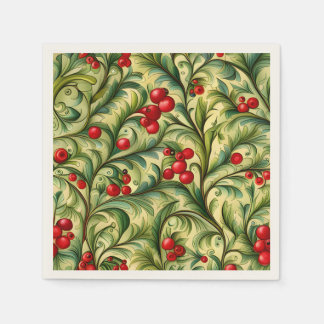 Serviette En Papier Motif floral de Noël avec des baies rouges