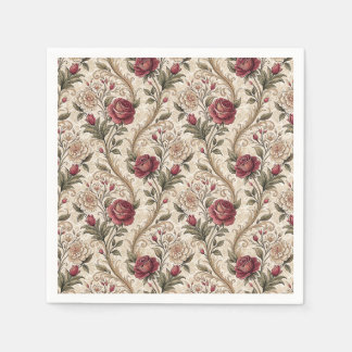 Serviette En Papier Motif floral de rose et de damas victorien vintage