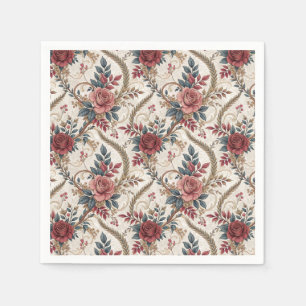Serviette En Papier Motif floral de rose et de volutes à la française