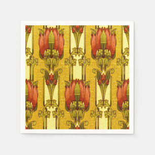 Serviette En Papier Motif floral de tulipe rouge Art nouveau vintage