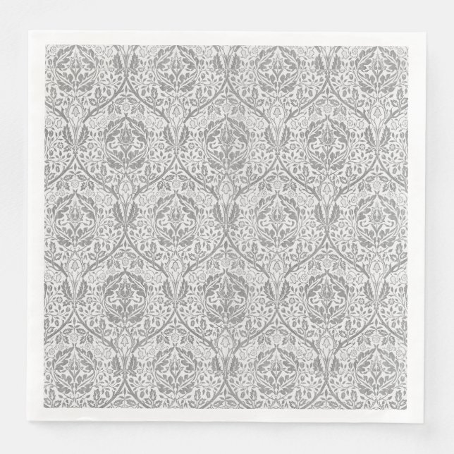 Serviette En Papier Motif floral gris élégant (Devant)