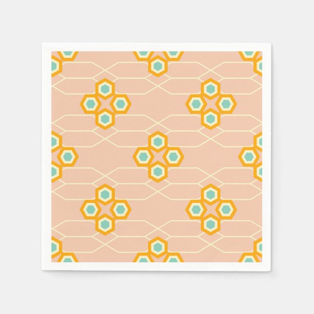 Serviette En Papier Motif floral hexagonal sur fond pêche (Devant)