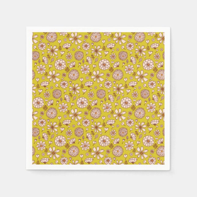 Serviette En Papier Motif floral jaune sans joint (Devant)