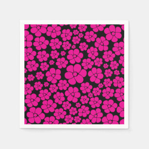 Serviette En Papier Motif floral - Magenta et Noir